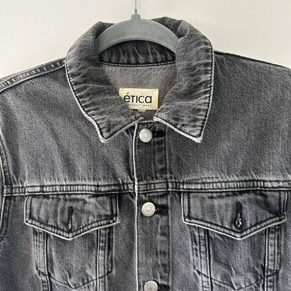 Etica Lotta Long Sleeve Gray Denim Mini Dress Stormy Skies Size S NWT Distressed - Picture 3 of 11